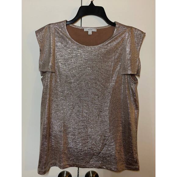 Maette by Stella Dot Zoey Metalic Sheen Short Sleeve Relaxed Fit Top Medium NEW - Picture 8 of 10